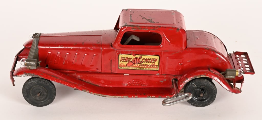 GIRARD WINDUP FIRE CHIEF CAR w/ LIGHTS: Girard windup Fire Chief Car with Electric Headlight. All original and works. 14" Very Good-Excellent