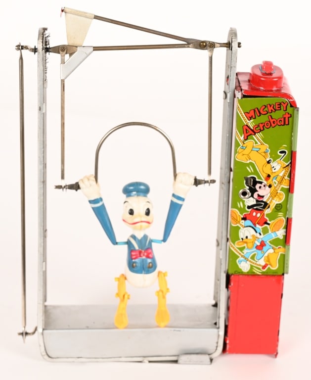 LINEMAR BATTERY OP DONALD DUCK ACROBAT: All original and complete. Nice shape. Worked when tested. 12" Excellent