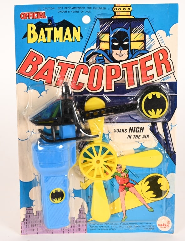 1974 AHI BATMAN BATCOPTER MOC: AHI Batman Batcopter. New Old Stock on Card. 11"