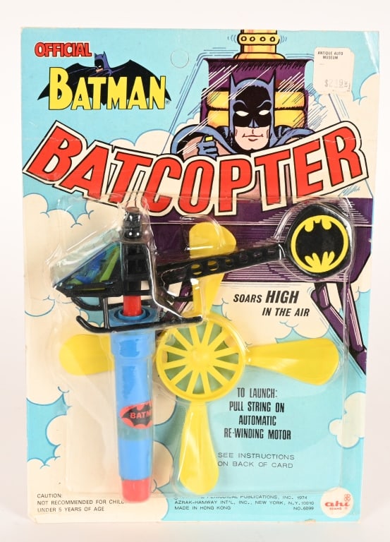 1974 AHI BATMAN BATCOPTER MOC: AHI Batman Batcopter. New Old Stock on Card. 11"
