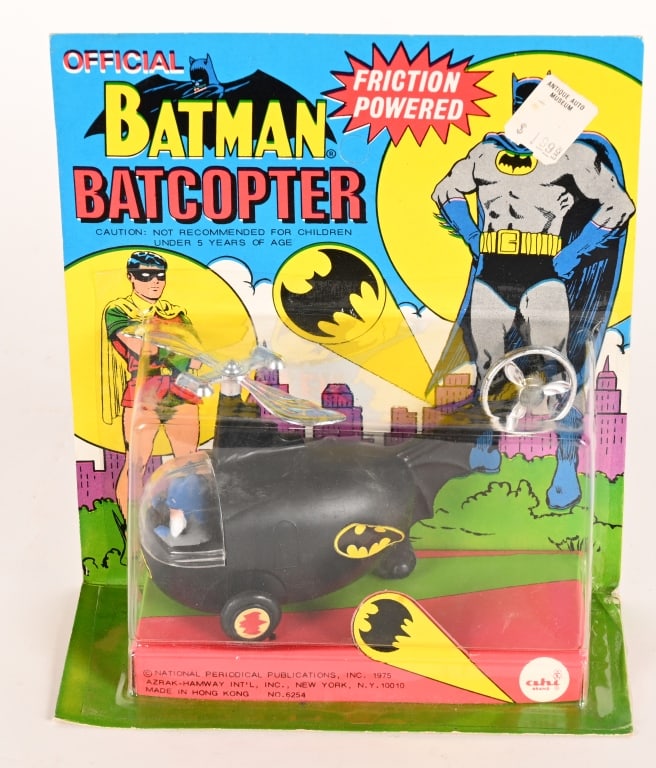 1975 AHI BATMAN BATCOPTER MOC: AHI Batman Batcopter. New Old Stock on Card. 8"
