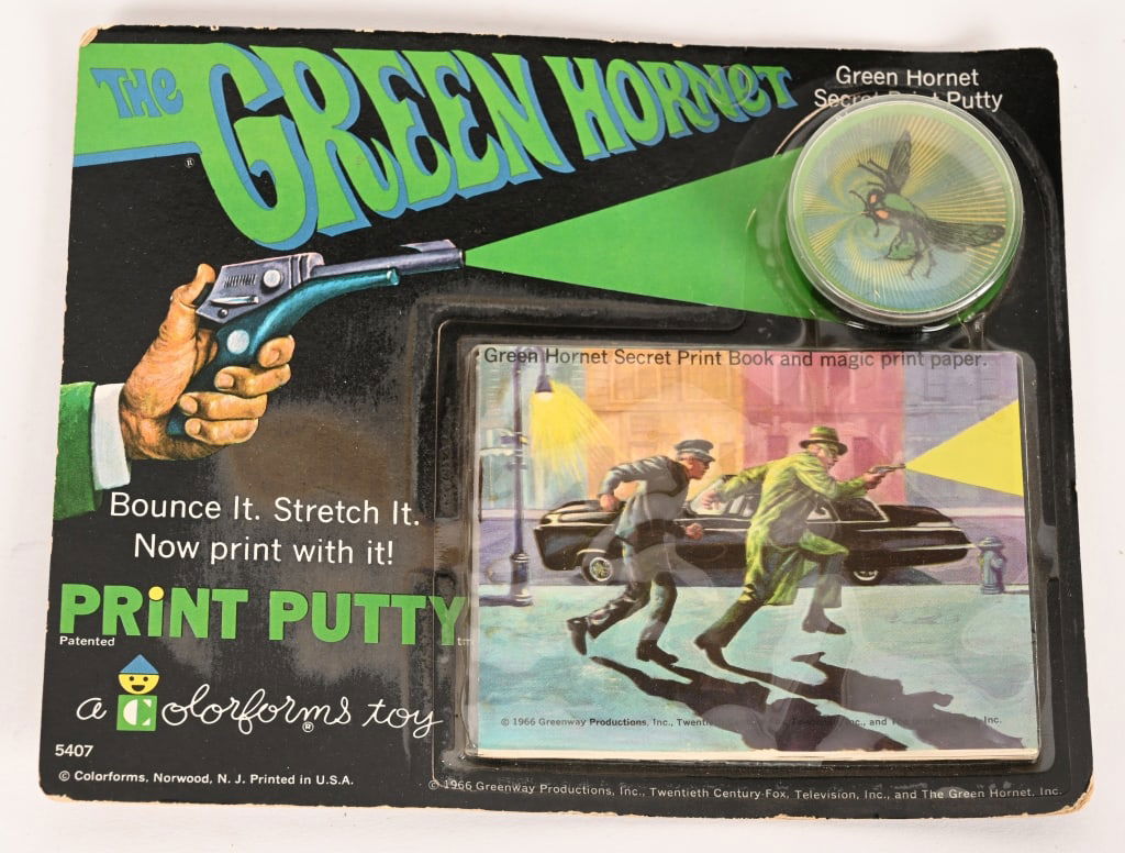 1966 HASBRO GREEN HORNET PRINT PUTTY MOC: 1966 Hasbro Green Hornet Print Putty. New Old Stock on Card. 8" Excellent