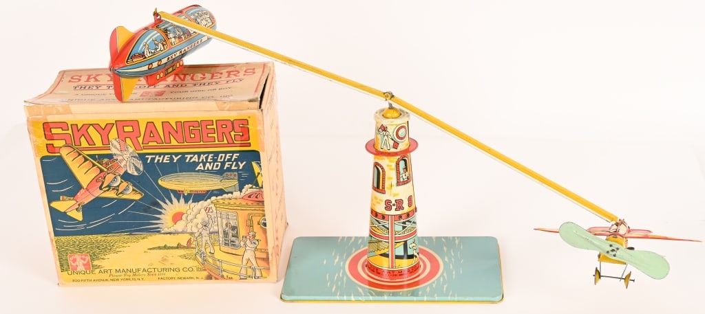 UNIQUE ART TIN WINDUP SKY RANGER w/ BOX: Unique Art tin windup Sky Rangers. All original in great condition. Windup works. Boxed 11" Excellent