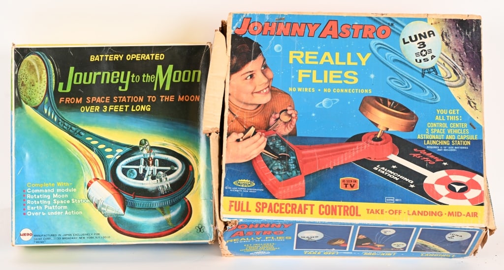 JOHNNY ASTRO LUNA 3 & JOURNEY TO THE MOON: Johnny Astro Luna 3 with box and Battery Operated Journey to the Moon with Box. 17" Excellent