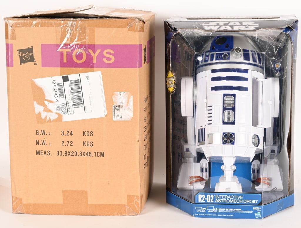HASBRO STAR WARS R2-D2 INTERACTIVE DROID: Hasbro Star Wars R2-D2 Interactive Astromech Droid. New Old Stock in Box with Shipper Box. 17" Excellent