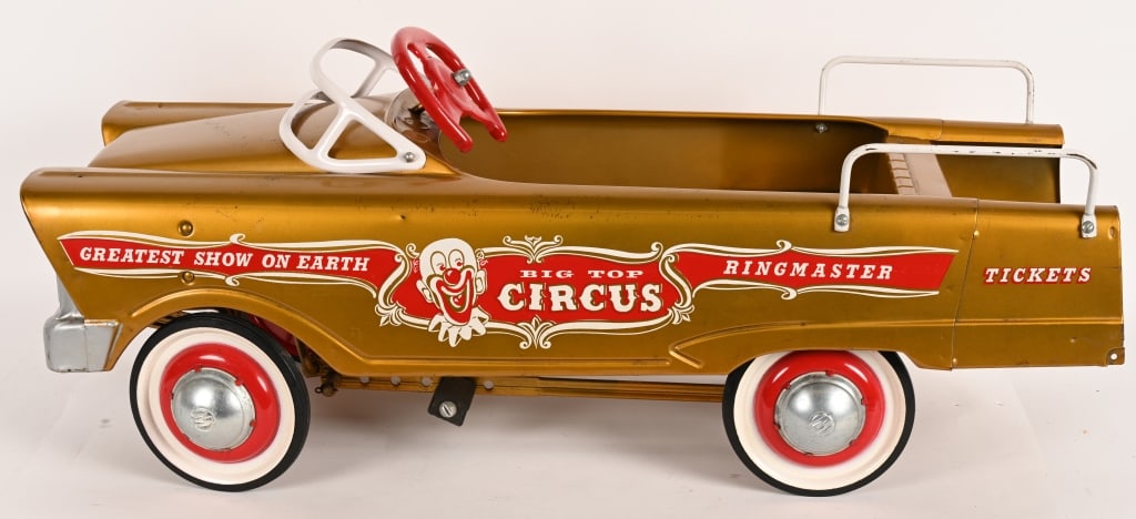 MURRAY BIG TOP CIRCUS PEDAL CAR: Original Murray Big Top Circus Pedal Car. All original with very nice paint. Missing markers on front fenders. A great example. 40" Excellent