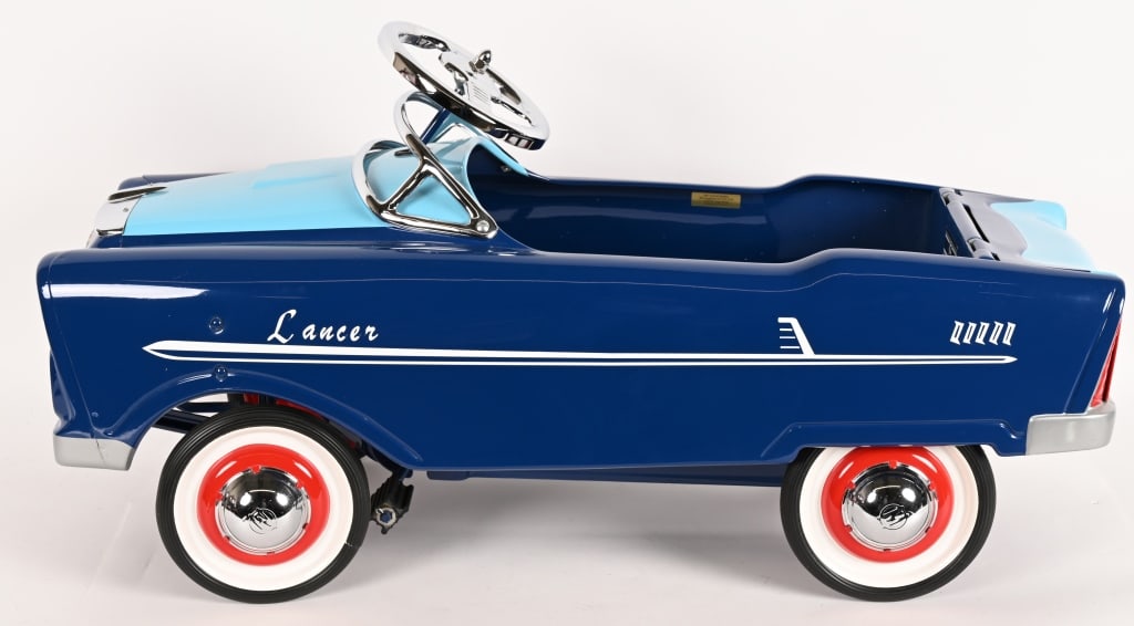 MURRAY LANCER PEDAL CAR: Professionally restored Murray Lancer Pedal Car. This car looks beautiful with a high quality restoration. Looks better than the day it was new! 38" Excellent