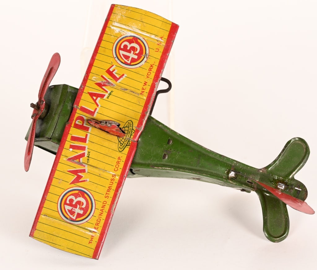 STRAUSS TIN WINDUP #43 MAILPLANE: Strauss tin windup #43 Mailplane. All original and complete. Windup works. 8 1/2" Excellent