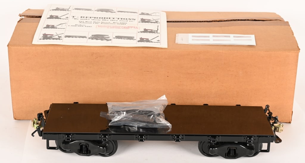 BUDDY L OUTDOOR RAILROAD FLATCAR MIB: T-Reproductions Buddy L Outdoor Railroad Flatcar. Boxed 24" Excellent