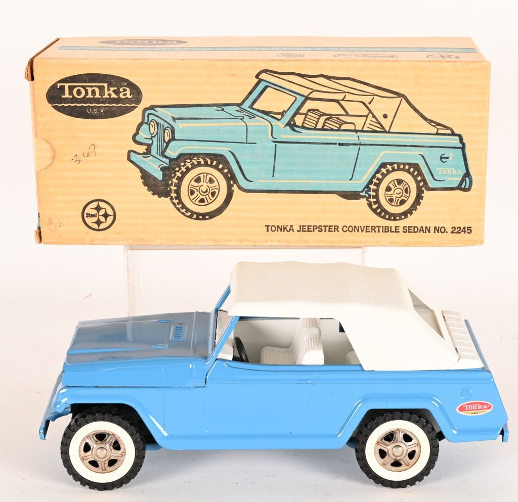TONKA JEEPSTER CONVERTIBLE SEDAN w/ BOX: #2245 Tonka Jeepster Convertible Sedan. All original in great condition. Has couple minor spots. Boxed 13" Excellent