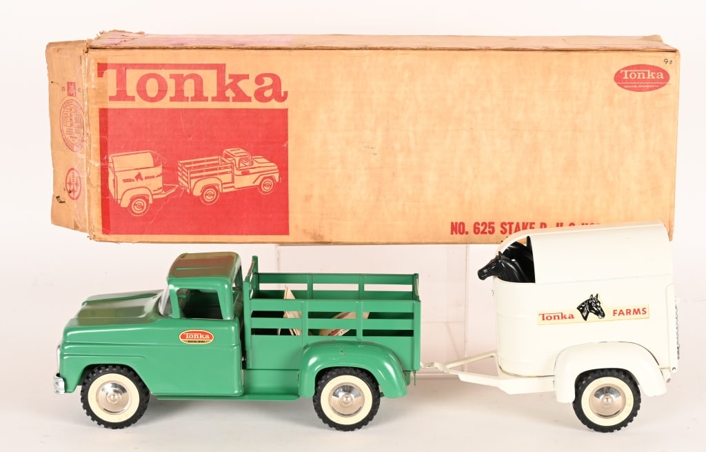 1963 TONKA STAKE PICKUP & HORSE TRAILER w/ BOX (1 of 8)