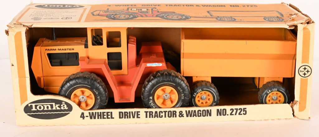 TONKA #2745 4-WHEEL TRACTOR & WAGON w/ BOX (1 of 4)