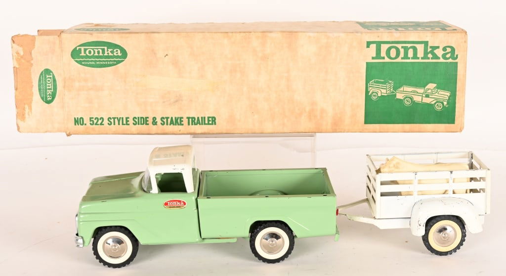 1963 TONKA STYLE SIDE & STAKE TRAILER w/ BOX (1 of 7)