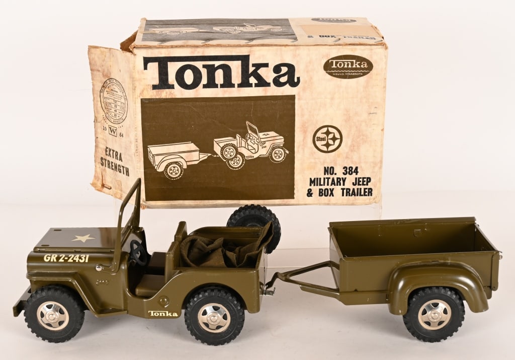 1964 TONKA MILITARY JEEP & BOX TRAILER w/ BOX (1 of 8)