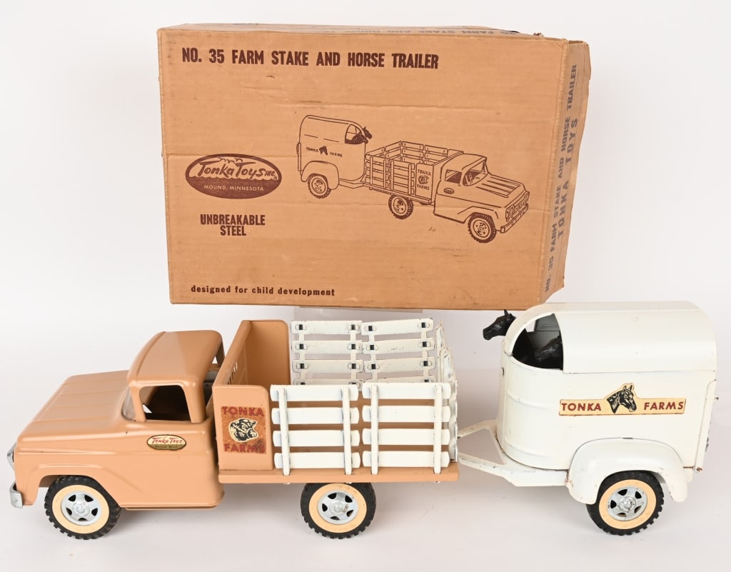 1958 TONKA FARM STAKE & HORSE TRAILER w/ BOX (1 of 11)