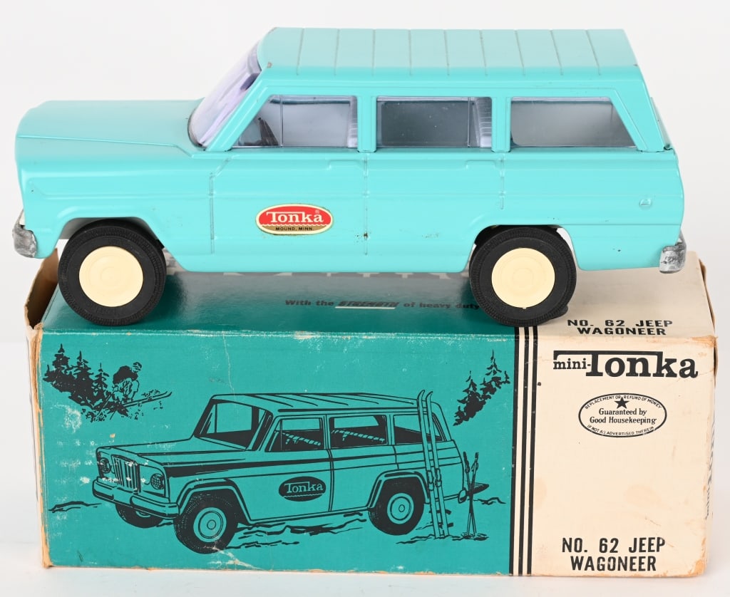 TONKA #62 JEEP WAGONEER w/ BOX: #62 Mini Tonka Jeep Wagoneer. Never played with in Box. 9 1/2" Excellent