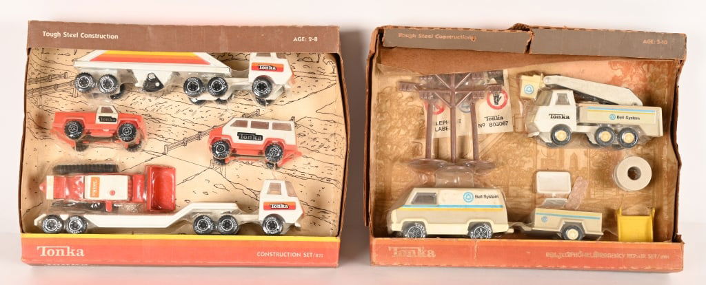 TONKA TELEPHONE EMERGENCY & CONSTRUCTION SETS: Tonka #1001 Telephone Emergency Repair Set and #822 Construction Set. Never played with in Boxes. 13" Excellent