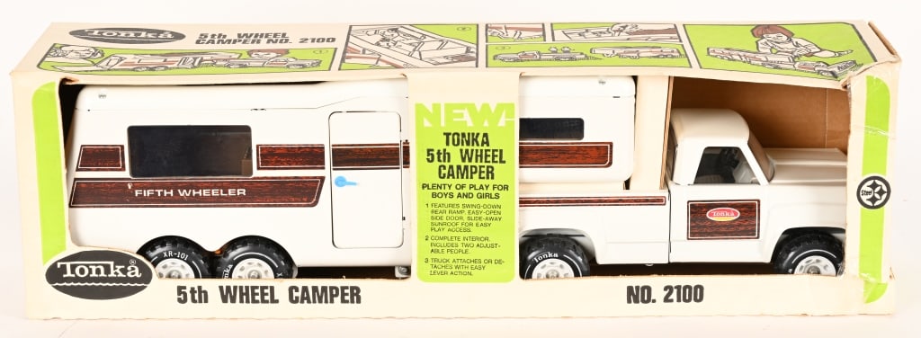 TONKA #2100 5th WHEEL CAMPER w/ BOX: #2100 Tonka 5th Wheel Camper. Never played with sealed in Box. 28" Excellent