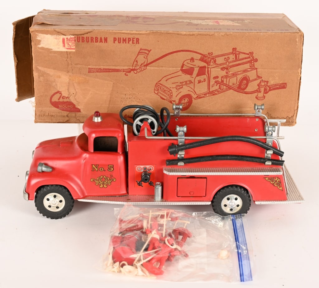 1957 TONKA SUBURBAN PUMPER w/ BOX: #48 Suburban Pumper. All original in great condition. Comes with Box missing a couple end flaps. 17" Excellent