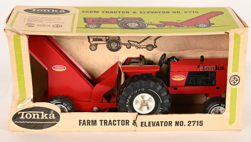 TONKA #2715 FARM TRACTOR & ELEVATOR w/ BOX: #2715 Farm Tractor and Elevator. Never played with condition in Box. 18" Excellent