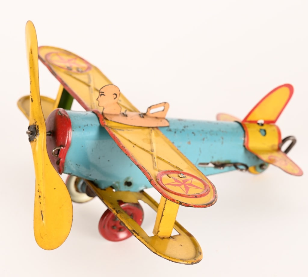 MARX TIN WINDUP AIRPLANE: All original and works. Works on Marx Go-Round toys. 6 1/2" Excellent