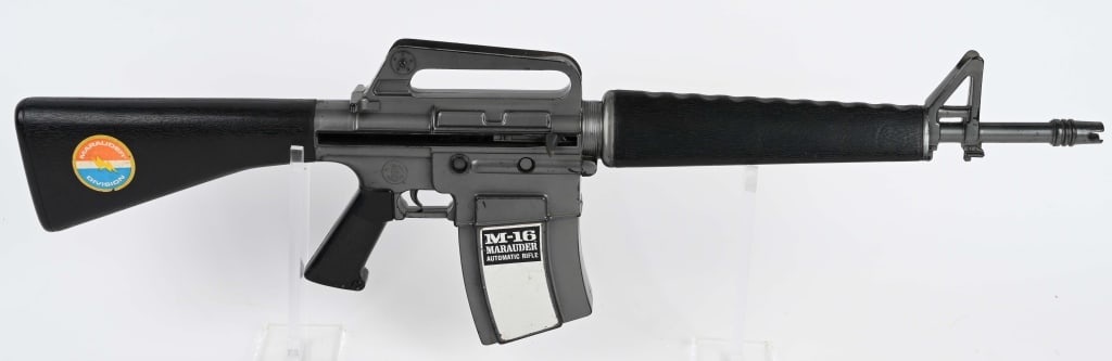 1966 MARAUDER DIVISION M-16 GUN: All original with no breaks. Works with shooting sound. 32" Excellent