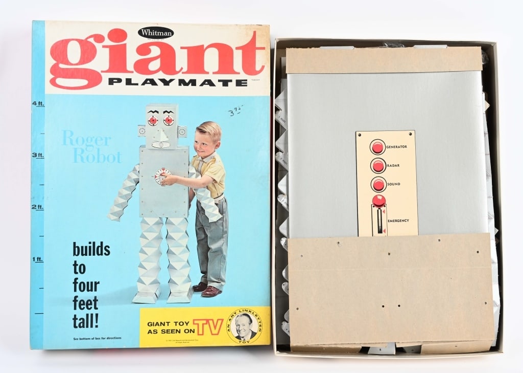 WHITMAN GIANT PLAYMATE ROGER ROBOT w/ BOX: Very cool set builds 4' Roger Robot. Looks to be all complete and never assembled. Boxed. 18" Excellent