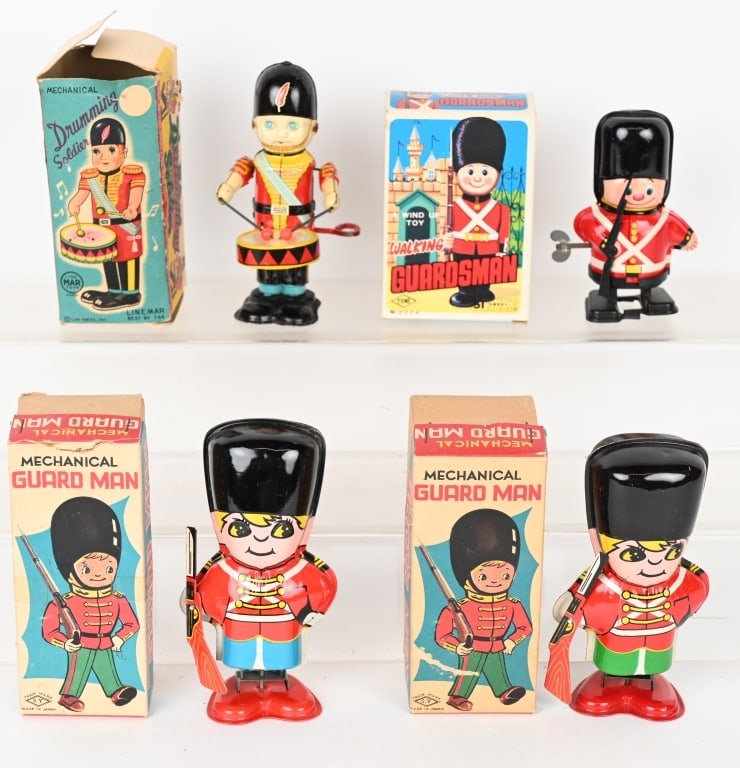 4- JAPAN WINDUP SOLDIER TOYS w/ BOXES: All in great shape and work. Boxed. largest 5 1/2" Excellent