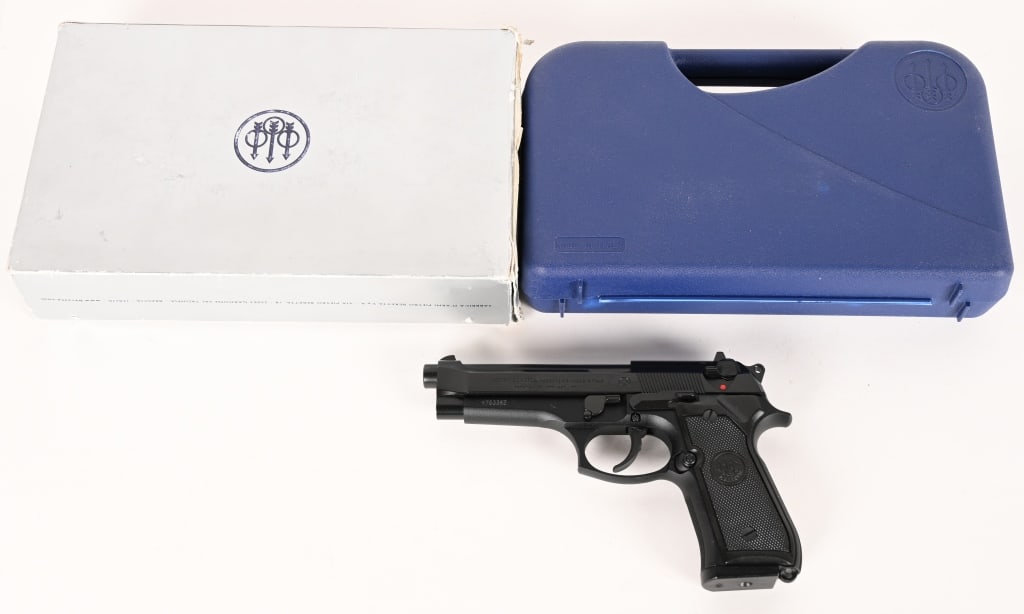 BERETTA MODEL 92FS SEMI AUTO 9MM PISTOL: SERIAL NUMBER: K75338Z. BARREL: 4". CALIBER: 9MM. MANUFACTURED: 2000s. This 92FS is a DA/SA semi-automatic pistol that features an open slide, short recoil delayed locking-block system, matte black fi