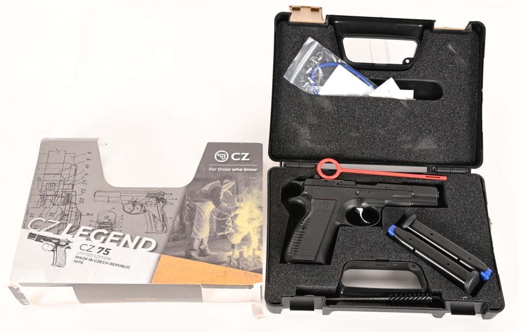 CZ 75B RETRO SEMI AUTO PISTOL W CASE: SERIAL NUMBER: F165160. 4 1/2". CALIBER: 9X19. The CZ 75B Retro is a limited edition 9mm pistol designed to look like early 1970s CZ 75s, featuring classic details like milled aluminum grips with orig