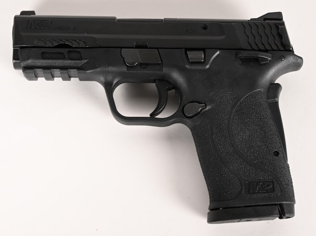 SMITH & WESSON M&P 9 SHIELD 2.0 SEMI AUTO PISTOL: serial number: NJT9636. BARREL; 3 1/2". CALIBER: 9MM LUGER. he M&P 9 shield features a black light weight polymer frame, matte blued steel slide, textured grips, 3-dot windage adjustable front and rea