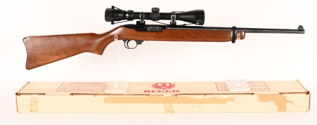 RUGER .44 MAGNUM SEMI AUTOMATIC CARBINE WSCOPE: SERIAL NUMBER: 103-06731. BARREL: 18". CALIBER: .44 MAGNUM. MANUFACTURED: 1982.The Ruger .44 Magnum Carbine, also known as the Ruger Model 44, is a semi-automatic gas operated rifle featuring smooth h