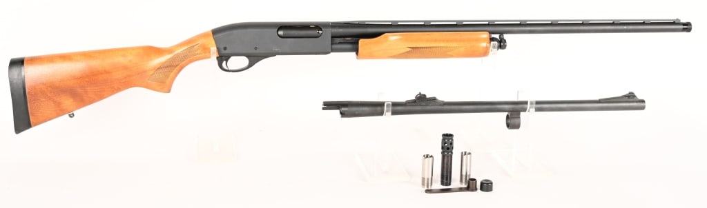 REMINGTON 870 EXPRESS MAGNUM 20GA W/EXTRA BARREL: SERIAL NUMBER: C230032U. BARREL: 26". GAUGAE: 20 GA. CHOKE: H.S. STRUT UNDERTAKER TURKEY (installed). CHAMBER: 3". This 870 features press checkered wood stock, matte black barrel and receiver, vent r