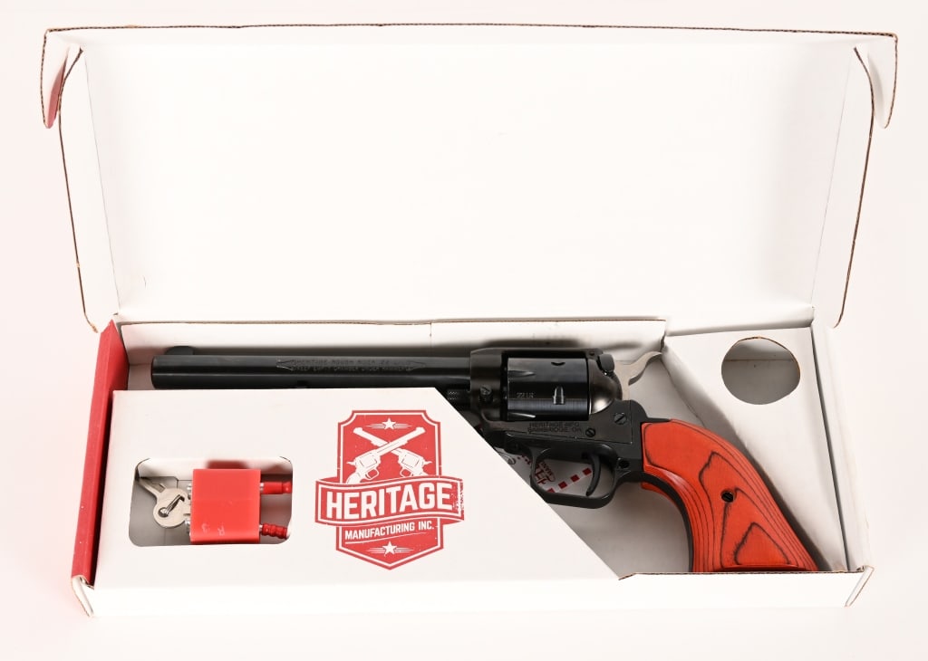 HERITAGE MFG. ROUGH RIDER SA REVOLVER w/ BOX: SERIAL NUMBER: 1BH474809. BARREL: 6 1/2". CALIBER: .22 LR / .22 MAG. The Heritage Rough Rider .22 is a popular, affordable, single-action rimfire revolver inspired by Old West designs, featuring a 6-s