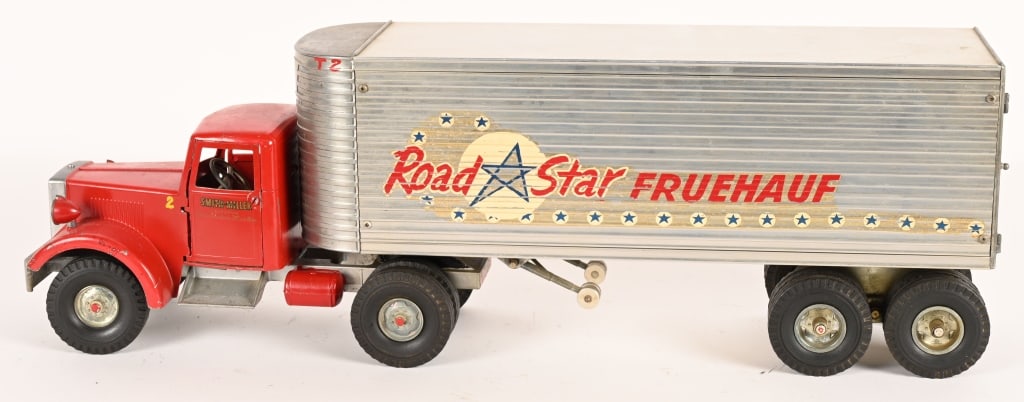SMITH MILLER ROAD STAR FRUEHAUF SEMI TRUCK: Smith Miller Road Star Fruehauf Semi Truck. Original with nice paint and decals. Trailer has both back doors. 26" Excellent