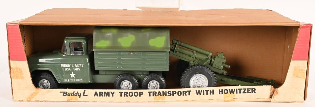 BUDDY L ARMY TROOP TRANSPORT & HOWITZER w/ BOX (1 of 9)