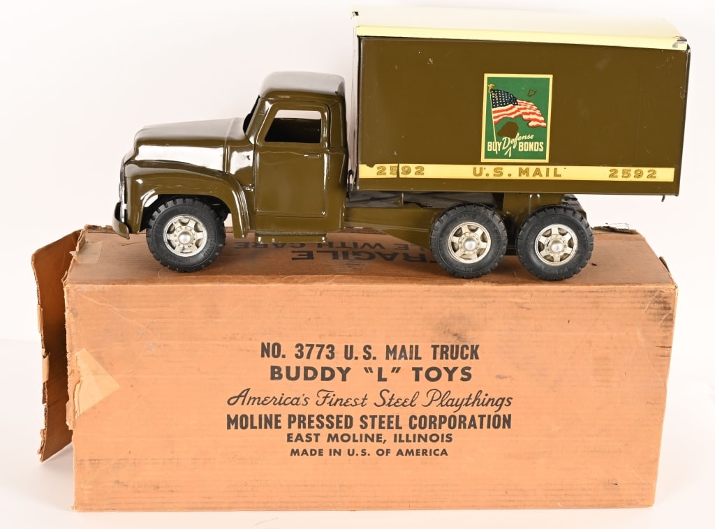 BUDDY L #3773 US MAIL TRUCK w/ BOX: Buddy L #3773 US Mail Truck. All original and looks never played with condition. Has Buy Defense Bond decals. A very nice truck. Boxed 23" Excellent