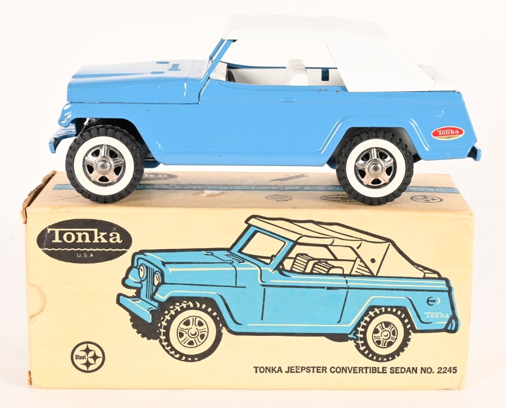 TONKA #2245 JEEPSTER CONVERTIBLE SEDAN w/ BOX: Tonka #2245 Jeepster Convertible Sedan. All original and looks never played with condition. Boxed 13" Excellent