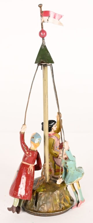 GERMAN HAND PAINTED TIN WINDUP GIRLS & MAY POLE (1 of 5)