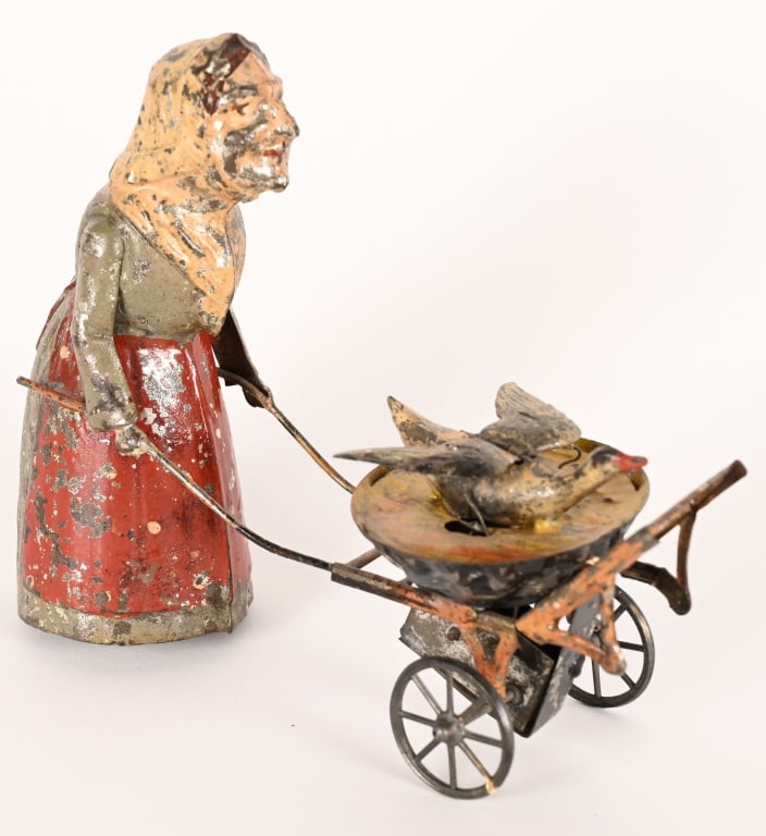 GERMAN HAND PAINTED TIN WINDUP OLD LADY & GOOSE (1 of 5)