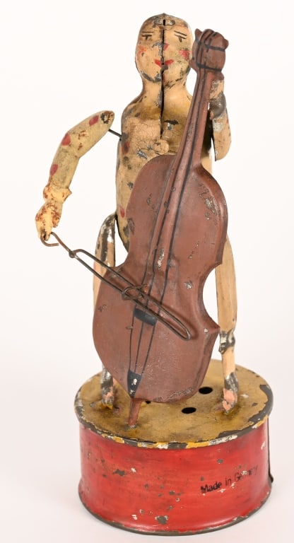 GERMAN HAND PAINTED TIN WINDUP CLOWN CELLO PLAYER (1 of 5)