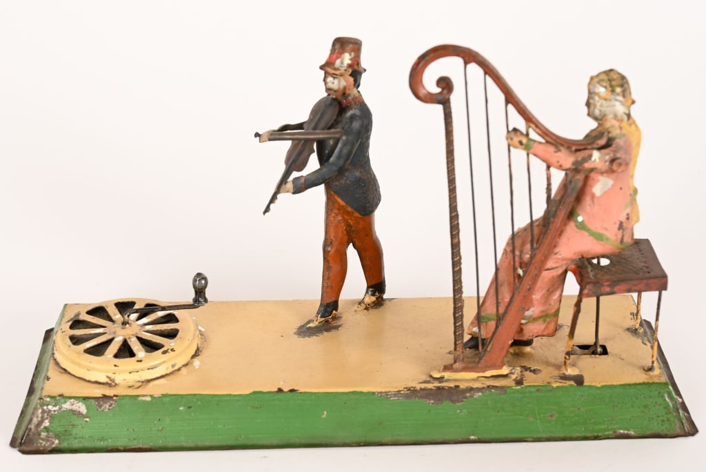 GERMAN HAND PAINTED TIN HARP & VIOLIN PLAYERS (1 of 5)