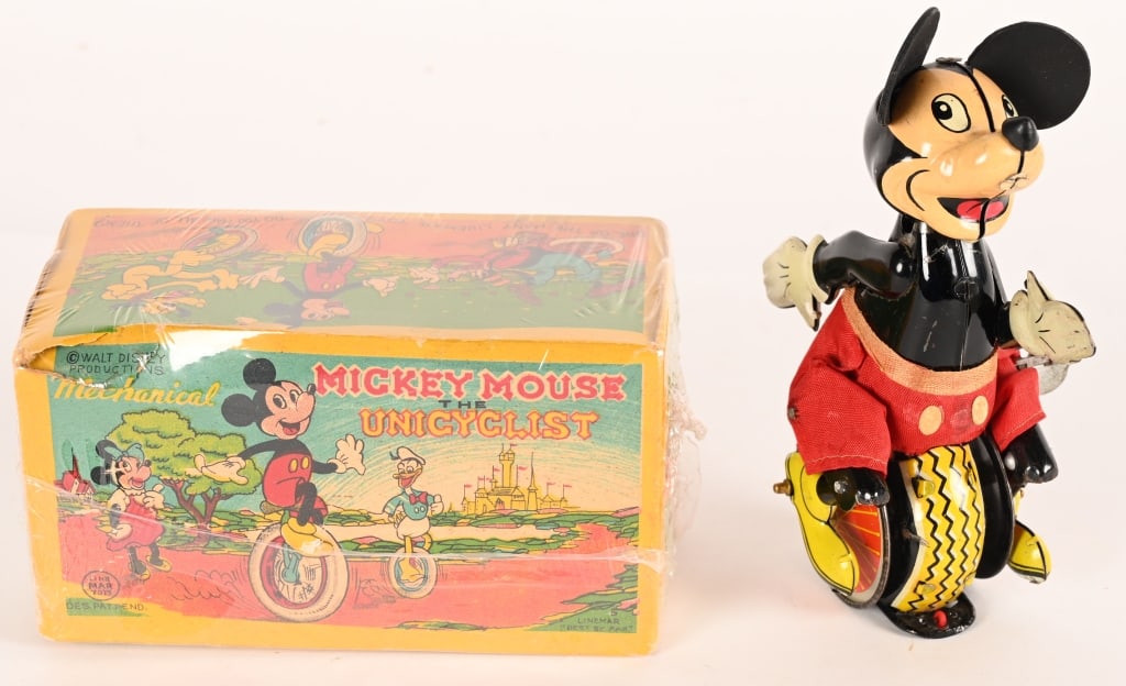 LINEMAR TIN WINDUP MICKEY MOUSE UNICYCLE w/ BOX (1 of 8)