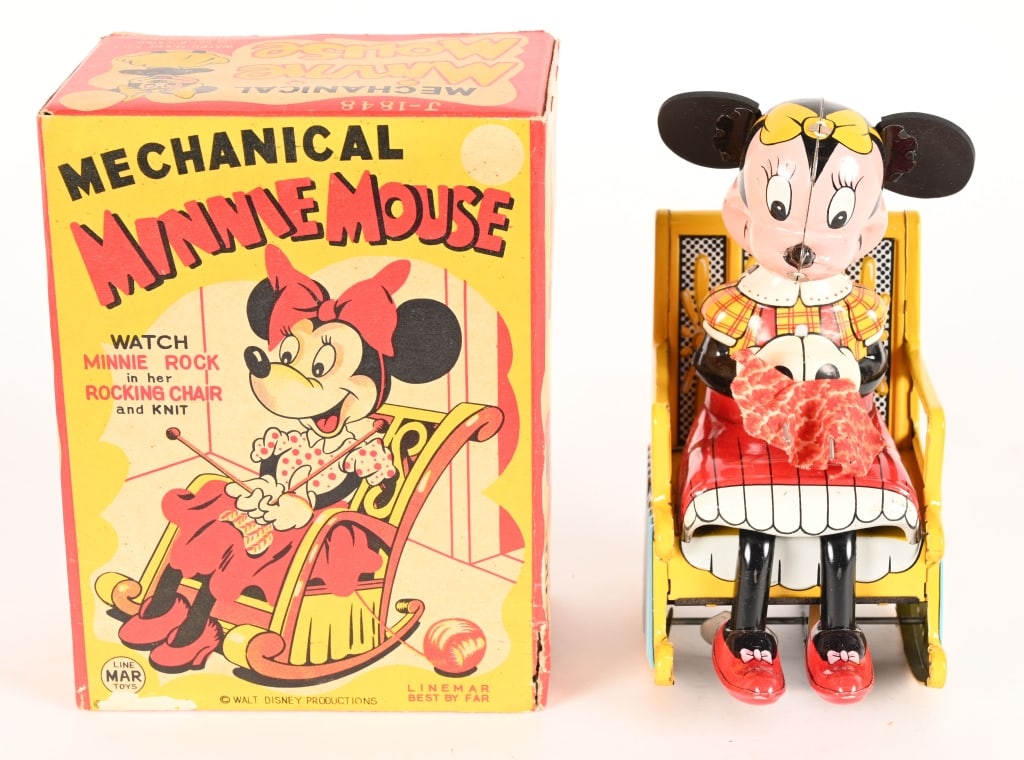 LINEMAR TIN WINDUP MINNIE MOUSE KNITTER w/ BOX (1 of 7)