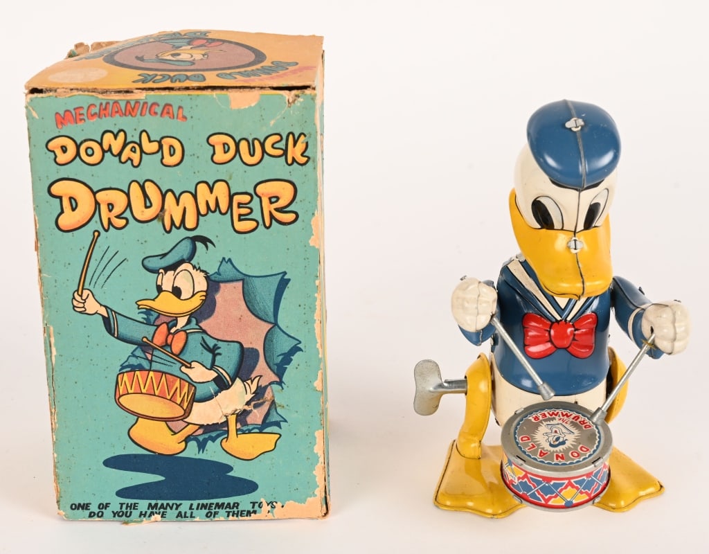 LINEMAR TIN WINDUP DONALD DUCK DRUMMER w/ BOX (1 of 7)