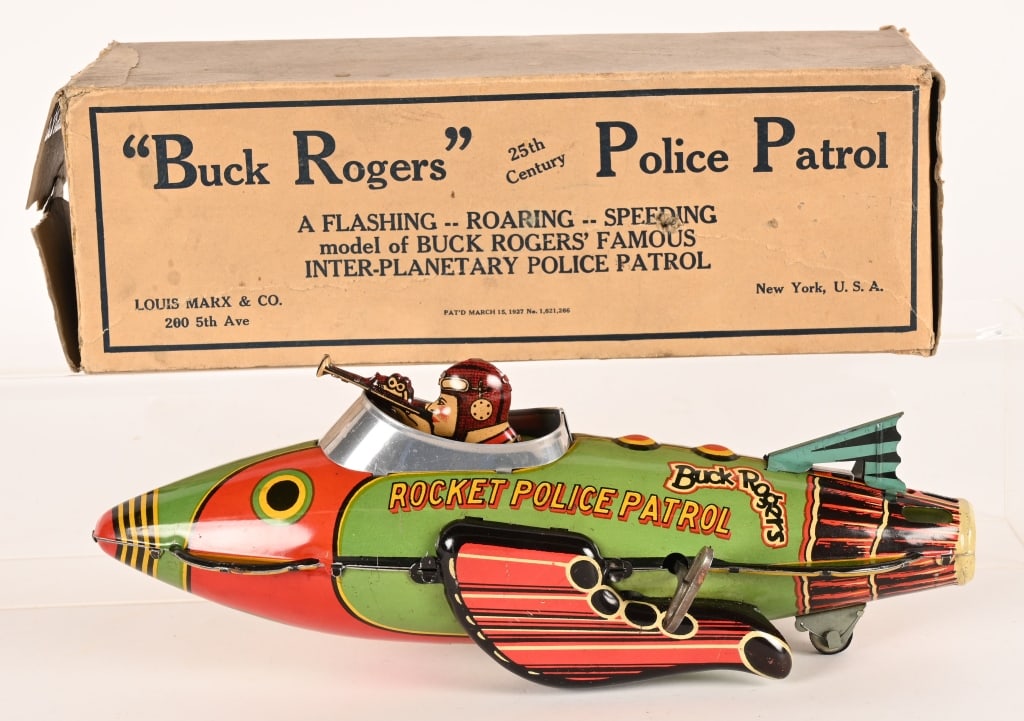 MARX TIN WINDUP BUCK ROGER POLICE PATROL w/ BOX (1 of 8)