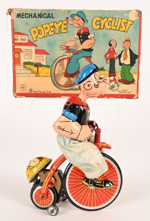 LINEMAR TIN WINDUP POPEYE CYCLIST w/ BOX (1 of 13)