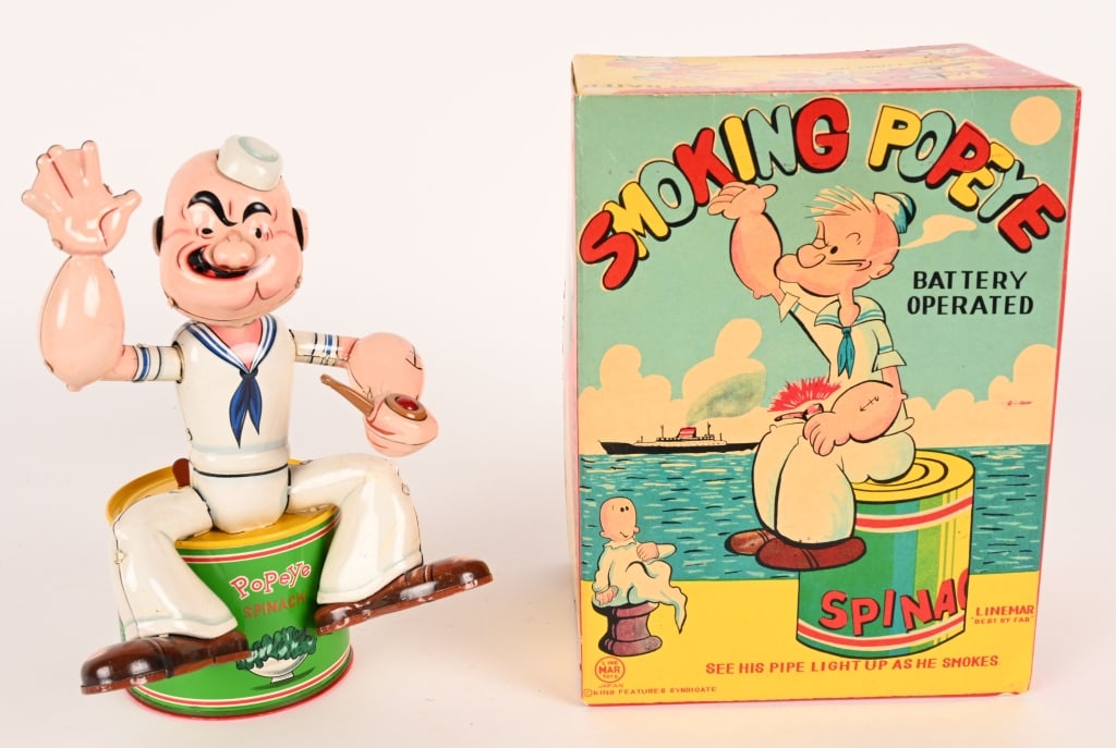 LINEMAR BATTERY OP SMOKING POPEYE w/ BOX (1 of 13)