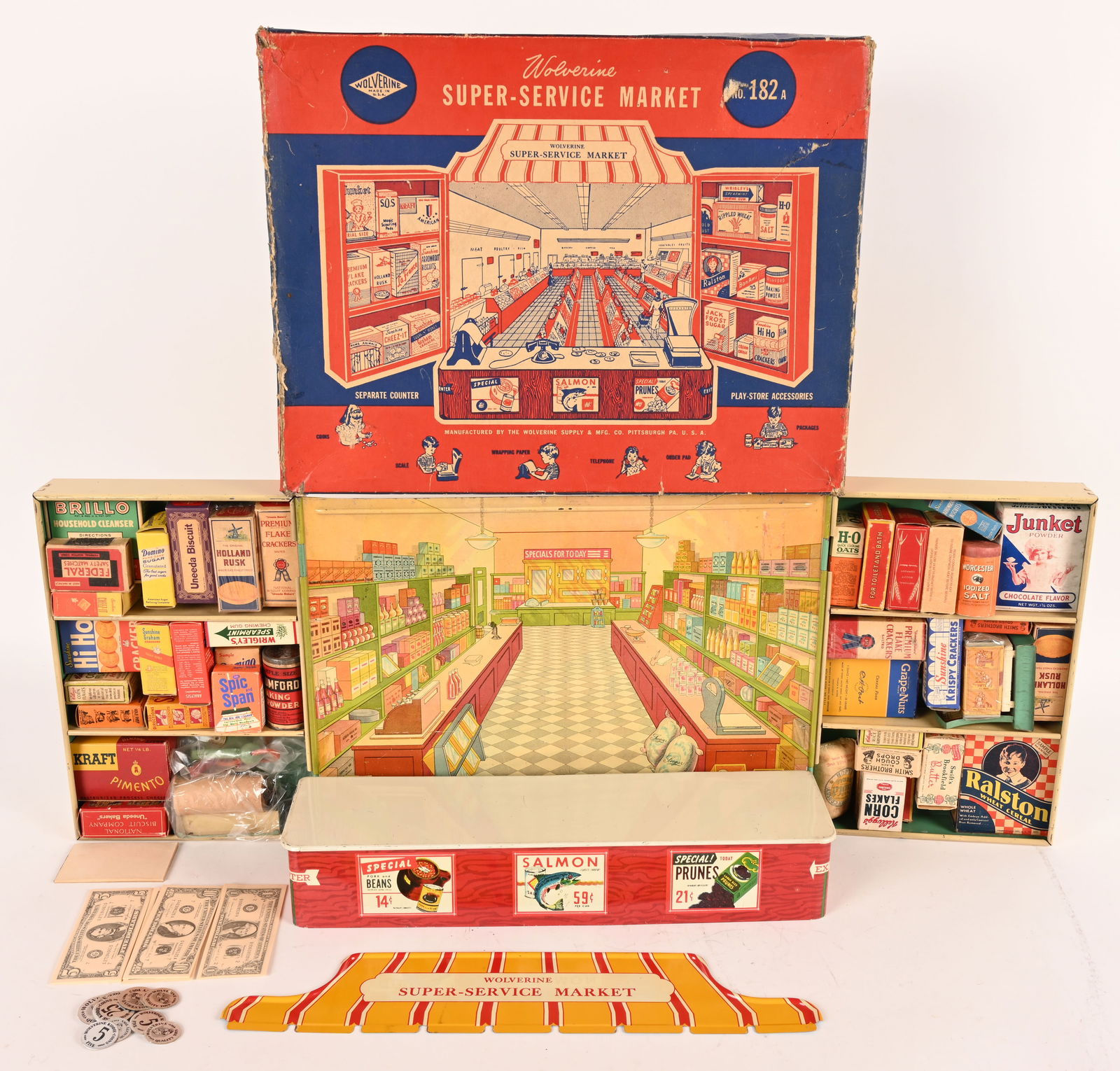 WOLVERINE SUPER-SERVICE MARKET w/ BOX: Wolverine Super-Service Market. Looks never played with condition. Has very nice colors and graphics. Comes with Product Boxes. Very nice looking toy. Boxed 16" Excellent