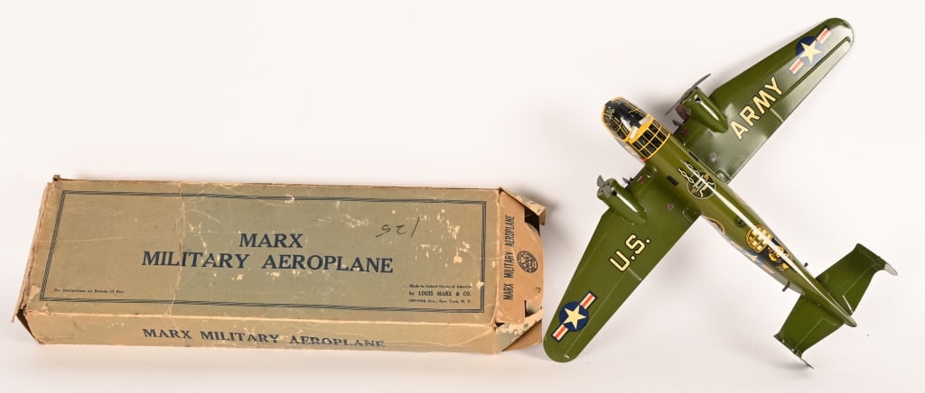 MARX TIN WINDUP MILITARY AEROPLANE w/ BOX (1 of 5)